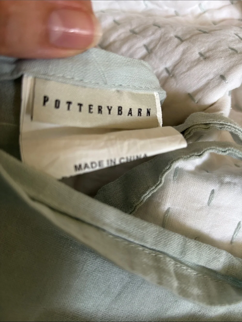 Pottery Barn Pick~Stitch Quilted Standard Sham Set Signature Tie Closure Linen